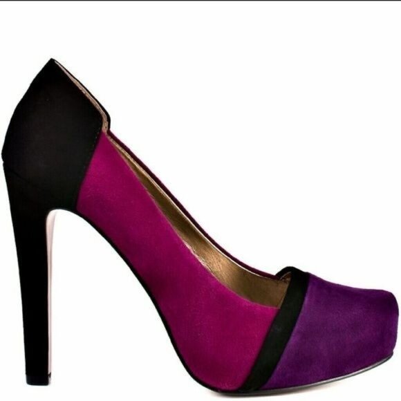 BCBGeneration Perries Suede Purple Black Colorblock High Heels Modern Size 9 - Picture 2 of 10